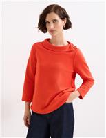 Cotton Blend Textured Button Detail Top