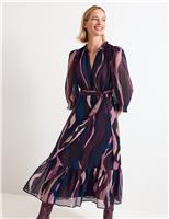 Printed V-Neck Tie Waist Midi Skater Dress