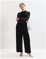 Velvet Tie Neck Wide Leg Jumpsuit