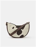 Leather Cow Print Cross Body Saddle Bag