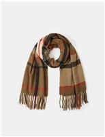 Woven Checked Fringed Blanket Scarf