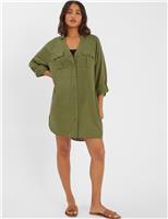 Longline Beach Cover Up Shirt with Linen