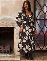 Floral Square Neck Midaxi Waisted Dress