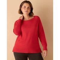 Live Unlimited London Cotton Blend Textured Round Neck Jumper Red