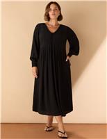 Lace Up Blouson Sleeve Midi Tea Dress