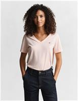 Pure Cotton V-Neck Shield Logo T-Shirt