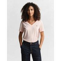 GANT Pure Cotton V-Neck Shield Logo T-Shirt Pink