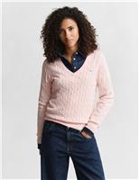 Cotton Rich Cable Knit V-Neck Jumper
