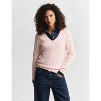 GANT Cotton Rich Cable Knit V-Neck Jumper Pink