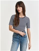 Cotton Rich Striped Ribbed Crew Neck T-Shirt