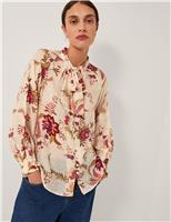 Floral Tie Neck Button Through Blouse