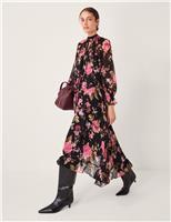 Floral High Neck Midi Trapeze Dress
