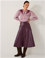 Leather Look Midi A-Line Skirt