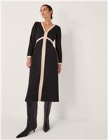 V-Neck Contrast Panel Midi Dress