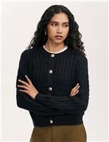 Pure Cotton Cable Knit Crew Neck Cardigan
