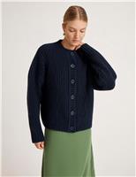 Ribbed Crew Neck Button Front Cardigan