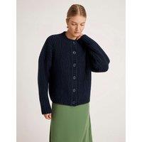 Finery London Ribbed Crew Neck Button Front Cardigan Navy