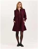 Cord Collared Knee Length Tiered Dress