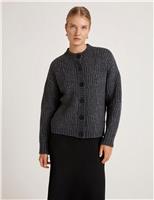 Ribbed Crew Neck Button Front Cardigan
