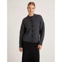 Finery London Ribbed Crew Neck Button Front Cardigan Grey