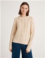 Pure Cotton Textured Crew Neck Jumper