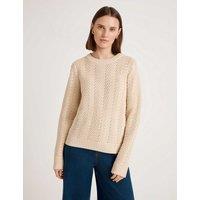 Finery London Pure Cotton Textured Crew Neck Jumper Beige