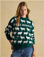 Knitted Fleece Navidad Slogan Sheep Jumper