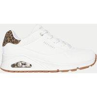 Skechers Uno Lace Up Leopard Print Trainers White