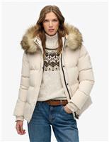Hooded Faux Fur Trim Puffer Coat