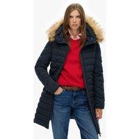 Superdry & Co Hooded Funnel Neck Longline Puffer Jacket Navy