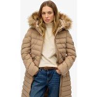 Superdry & Co Hooded Funnel Neck Longline Puffer Jacket Beige