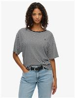 Cotton Rich Striped Boat Neck T-Shirt