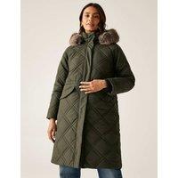 Regatta Freyla Quilted Hooded Longline Parka Coat Green