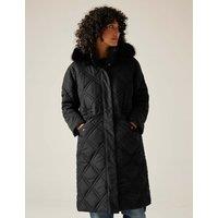 Regatta Freyla Quilted Hooded Longline Parka Coat Black