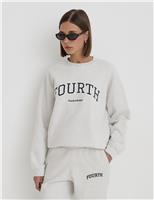 4th & Reckless Pure Cotton Fourth Slogan Sweatshirt Light Grey