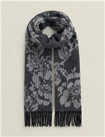 Pure Wool Floral Fringed Scarf