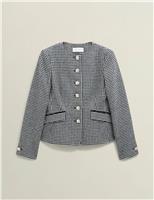Pure Wool Checked Collarless Jacket