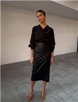 Leather Look Ruffle Midi Wrap Skirt