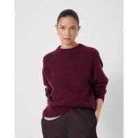 HUSH Pure Merino Wool Crew Neck Relaxed Jumper Burgundy
