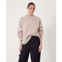 HUSH Pure Merino Wool Crew Neck Relaxed Jumper Oatmeal