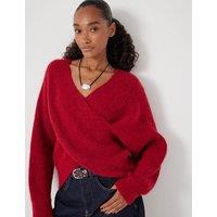 HUSH Wool Blend Ribbed Cross Front Jumper Red