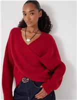 Wool Blend Ribbed Cross Front Jumper