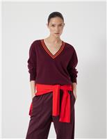 Pure Merino Wool V-Neck Tipped Detail Jumper