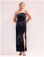 Sequin Bandeau Split Hem Maxi Column Dress
