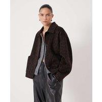 HUSH Pure Wool Leopard Print Double Faced Jacket Brown Mix