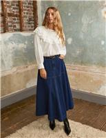 Pure Cotton Lace Trim Double Frill Blouse