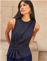 Sparkly Drape Front Metallic Top