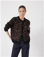 Animal Print Crew Neck Cardigan with Wool