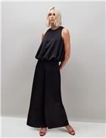 Satin Elasticated Waist Wide Leg Trousers