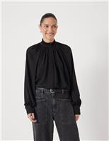 High Neck Blouson Sleeve Blouse